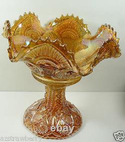Marigold Iridescent INMERIAL CARNIVAL GLASS Twins Ruffled Bowl & Stand Footed
