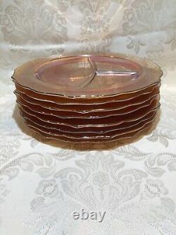 Marigold Iridescent Luster Glass, Federal Normandie Divided Grill Plates, 8 Pcs