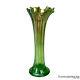 Mid-Century Green Iridescent Carnival Art Glass Swung Vase