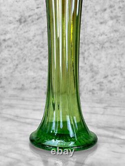 Mid-Century Green Iridescent Carnival Art Glass Swung Vase