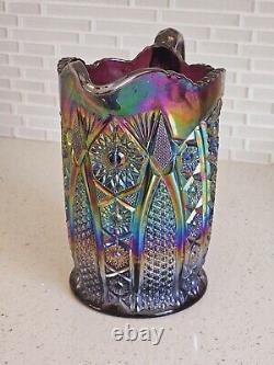 Mid Century Indiana Carnival Glass Heirloom Sunset Iridescent Pitcher Jug