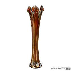 Mid-Century Large Gold Iridescent Carnival Art Glass Swung Vase