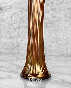Mid-Century Large Gold Iridescent Carnival Art Glass Swung Vase
