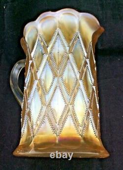 Millersburg Diamonds Carnival Glass Water Pitcher, Horehound Very Very Rare