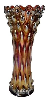 Millersburg Swirled Hobnail Vase Amethyst Carnival Glass Very Iridescent