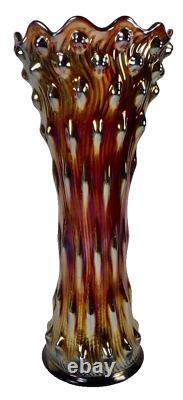 Millersburg Swirled Hobnail Vase Amethyst Carnival Glass Very Iridescent