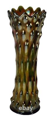 Millersburg Swirled Hobnail Vase Green Carnival Glass Very Iridescent