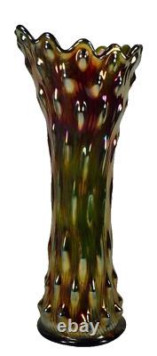 Millersburg Swirled Hobnail Vase Green Carnival Glass Very Iridescent