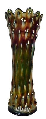 Millersburg Swirled Hobnail Vase Green Carnival Glass Very Iridescent