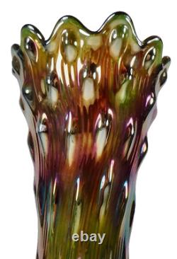 Millersburg Swirled Hobnail Vase Green Carnival Glass Very Iridescent