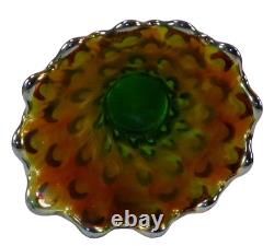 Millersburg Swirled Hobnail Vase Green Carnival Glass Very Iridescent