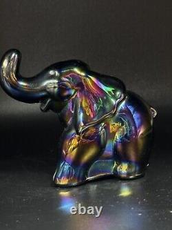 Mosser Black Iridescent Glass Elephant UV Reactive Glow Carnival Style