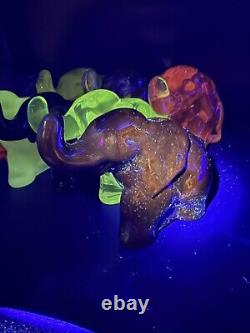 Mosser Black Iridescent Glass Elephant UV Reactive Glow Carnival Style