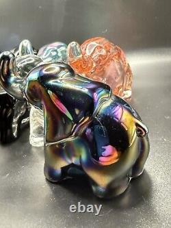 Mosser Black Iridescent Glass Elephant UV Reactive Glow Carnival Style