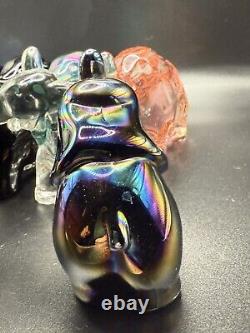 Mosser Black Iridescent Glass Elephant UV Reactive Glow Carnival Style