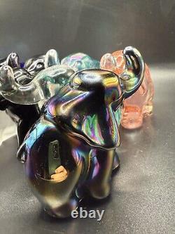 Mosser Black Iridescent Glass Elephant UV Reactive Glow Carnival Style