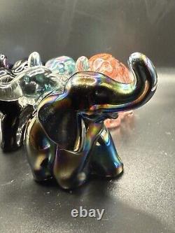 Mosser Black Iridescent Glass Elephant UV Reactive Glow Carnival Style