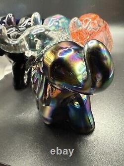 Mosser Black Iridescent Glass Elephant UV Reactive Glow Carnival Style