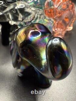 Mosser Black Iridescent Glass Elephant UV Reactive Glow Carnival Style