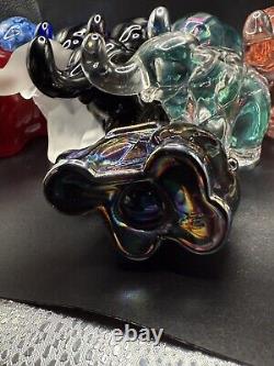 Mosser Black Iridescent Glass Elephant UV Reactive Glow Carnival Style