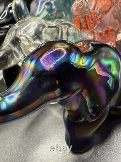 Mosser Black Iridescent Glass Elephant UV Reactive Glow Carnival Style