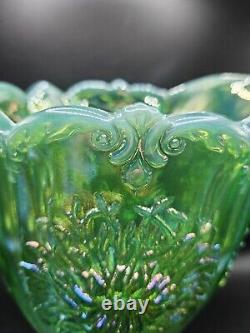 Mosser Dahlia Green Opalescent Iridescent Carnival Glass Water Pitcher USA Made