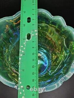 Mosser Dahlia Green Opalescent Iridescent Carnival Glass Water Pitcher USA Made