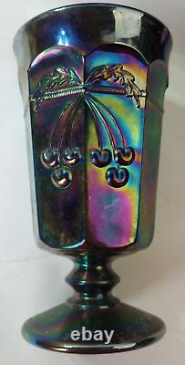 Mosser Iridescent Amethyst Carnival Glass Cherry and Cable Pitcher and 5 Goblets