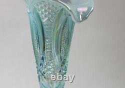Mosser Vase Jack in the Pulpit Aqua Blue Iridescent Diamond Cut Carnival Glass
