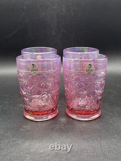 NEW Fenton 4 Pink Carnival Apple Treee Iridescent Carnival Glass Tumblers
