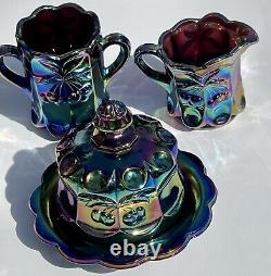 NEW Miniature Childs Cherry Cable Carnival Iridescent Glass Set Of 7