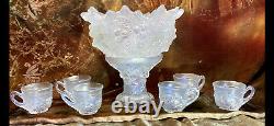 NORTHWOOD CARNIVAL GLASS PUNCH SET IN WHITE ACORN BURRS! RARE! 100 Years OLD