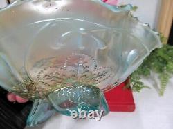 NORTHWOOD Glass Opalescent Three Fruits Aqua medallion bowl Carnival glass