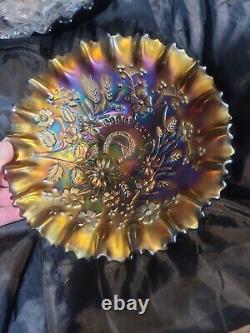 NORTHWOOD Purple Carnival Glass Good Luck Pie Crust Edge Bowl Basketweave