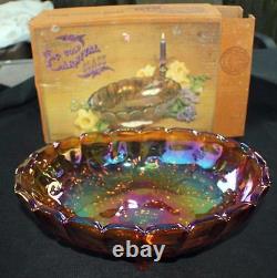 New Box INDIANA Amber Iridescent Carnival Glass HARVEST GRAPE 12 Oval Bowl#1198