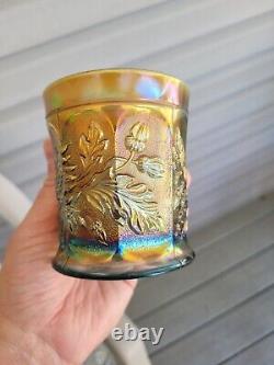 Nice AQUA OPALESCENT Northwood Carnival Glass Dandelion Mug Signed