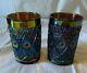 Nice Pair Vintage Imperial Glass Purple Iridescent Water Tumbler Diamond & Lace