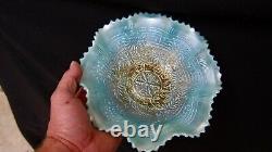 Norhtwood Embroidered Mums Ruffled Aqua Opal Bowl All Opal