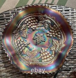 North Wood Iridescent Oxblood Carnival Glass Grape & Cable Bowl Art Glass