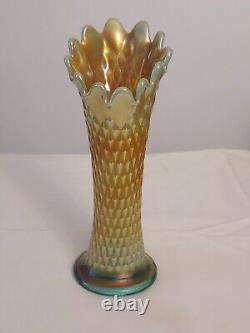 Northwood AQUA OPALESCENT Carnival DIAMOND POINT Art Glass Opal 10 SWUNG VASE