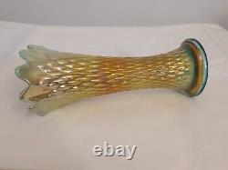 Northwood AQUA OPALESCENT Carnival DIAMOND POINT Art Glass Opal 10 SWUNG VASE