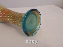 Northwood AQUA OPALESCENT Carnival DIAMOND POINT Art Glass Opal 10 SWUNG VASE