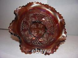 Northwood, Amethyst, Grape & Cable, Spatula Footed Carnival Glass 8 Ruffled Bowl