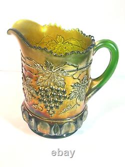 Northwood Antique Grape & Cable Carnival Glass Water Pitcher, Green MINT