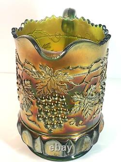 Northwood Antique Grape & Cable Carnival Glass Water Pitcher, Green MINT