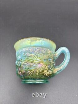 Northwood Aqua Opal Acorn Burrs Carnival Glass Punch Cup