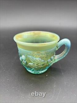 Northwood Aqua Opal Acorn Burrs Carnival Glass Punch Cup