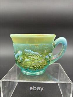 Northwood Aqua Opal Acorn Burrs Carnival Glass Punch Cup