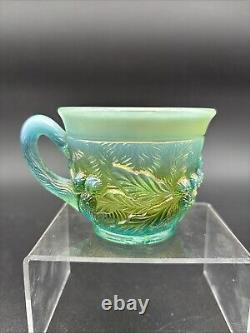 Northwood Aqua Opal Acorn Burrs Carnival Glass Punch Cup