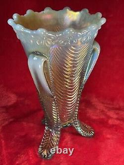 Northwood Aqua Opal Carnival Glass Daisy & Drape Vase Prettiest Perfect